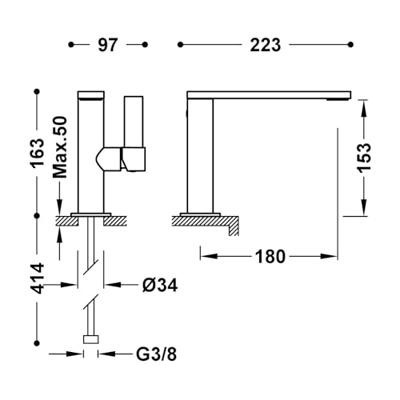 Wastafelmengkraan Tres Project 1-Hendel Uitloop Recht 15,3 cm Rond RVS Tres