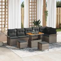 Tuinbankenset met kussen 9 pcs Grijs poly rattan - thumbnail