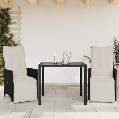 3-delige Bistroset met kussens poly rattan zwart 3-delige Bistroset met kussens poly rattan zwart
