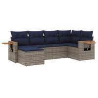 6-delige Loungeset met kussens poly rattan grijs - thumbnail