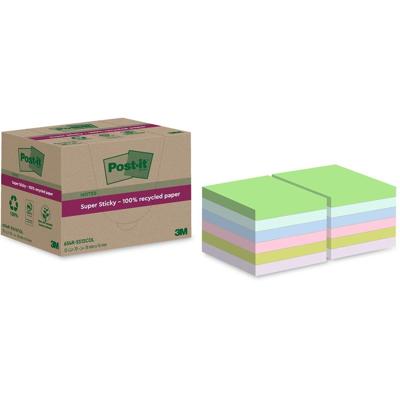 Post-it Super Sticky Notes Recycled, 70 vel, ft 76 x 76 mm, assorti, pak van 12 blokken Post-it Super Sticky Notes Recycled, 70 vel, ft 76 x 76 mm, assorti, pak van 12 blokken