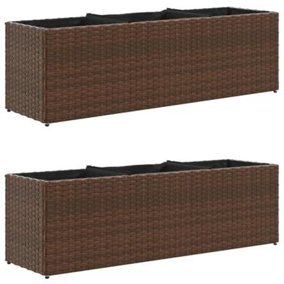 Plantenbakken met 3 potten 2 st 105x30x32 cm poly rattan bruin