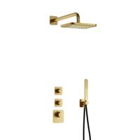 Hotbath Gal - Inbouw Regendoucheset - Geborsteld Messing PVD - 2 Stopkranen - Thermostatisch - Wandarm 35 cm - Hoofddouche 220 mm - Staafhanddouche - V01 - thumbnail