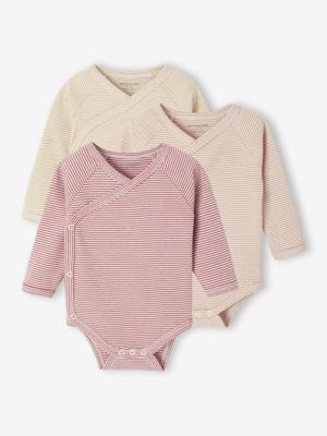Set van 3 body's met strepen, opening voor pasgeborenen rozen