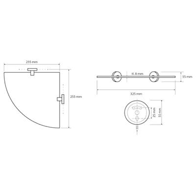 Glazen Hoek Planchet Sapho X-Round 25.5x5.5 cm Chroom