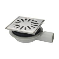 Doucheput Aquaberg ABS Vloerput RVS Opzetstuk RVS Rooster Laag Model Zijuitlaat 50mm 150x150mm PPC Reukafsluiter - thumbnail