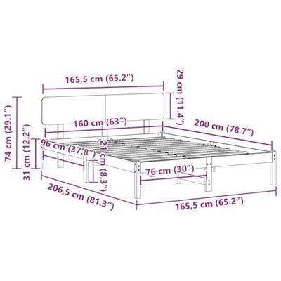 Bedframe met hoofdeinde Naturel 160 x 200 cm Massief grenenhout