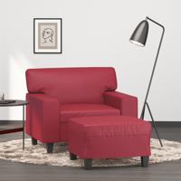Fauteuil met voetenbank 60 cm kunstleer wijnrood - thumbnail