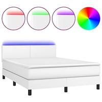 Boxspring met matras en LED kunstleer wit 140x200 cm - thumbnail