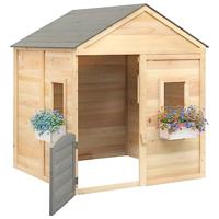 Speelhuis met afsluitbare deur en bloempotten massief vurenhout - thumbnail