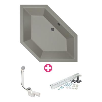Hoekbad Xenz Society 145 | Inbouw | 145x145 cm | Incl.Badafvoer | Met overloop | Acryl | Cement mat