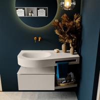 MONDIAZ RIVA 100cm badmeubel onderkast / planchet kleur Linen met 1 lade. Wastafel DULCET links 0 kraangaten kleur Linen. - thumbnail