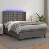 Boxspring met matras en LED kunstleer grijs 140x200 cm - thumbnail