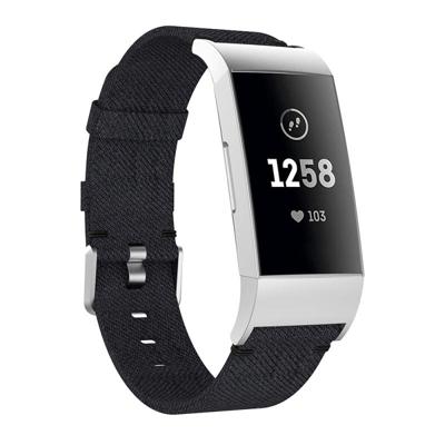 Geweven Vanvas nylon polsband horlogeband voor Fitbit charge 3 (zwart)