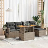 6-delige Loungeset met kussens poly rattan grijs - thumbnail