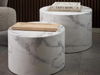 Set van 2 ronde salontafels DIERKJE wit marmer