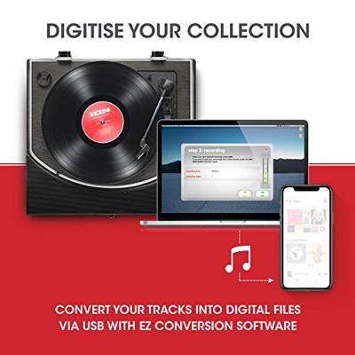 ION Audio Premier LP - Draadloze Bluetooth platenspeler / vinyl platenspeler met luidsprekers, USB-conversie, RCA & hoofdtelefoonuitgangen - Zwart