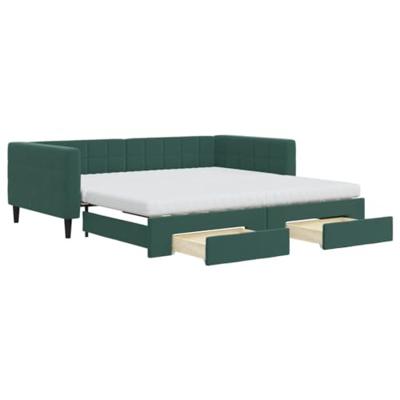Slaapbank onderschuifbed lades 100x200 cm fluweel donkergroen