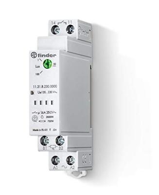 Finder 11.31.8.230.0000 Schemerschakelaar 1 stuk(s) Voedingsspanning (num):230 V/AC Lichtgevoeligheid: 1 - 100 lx 1x NO Finder 11.31.8.230.0000 Schemerschakelaar 1 stuk(s) Voedingsspanning (num):230 V/AC Lichtgevoeligheid: 1 - 100 lx 1x NO