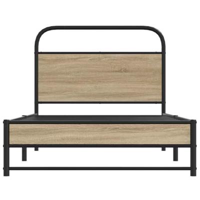 Bedframe zonder matras bewerkt hout gerookt eiken 90x190 cm Bedframe zonder matras bewerkt hout gerookt eiken 90x190 cm