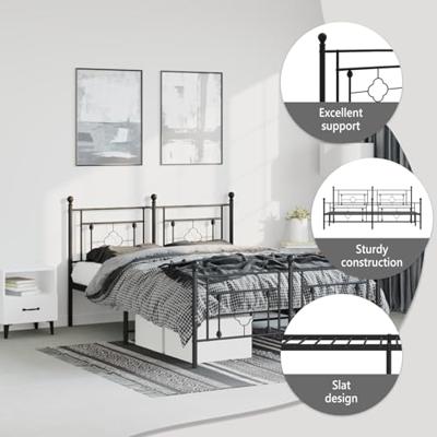 Bedframe met hoofd- en voeteneinde metaal zwart 193x203 cm