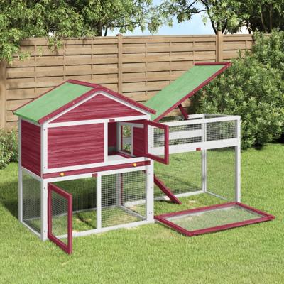 VidaXL Konijnenhok 185,5x60,5x109,5 cm massief grenenhout rood