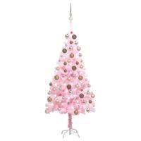 VidaXL Kunstkerstboom met verlichting en kerstballen 120 cm pvc roze - thumbnail