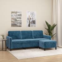Driezitsbank met voetenbank 180 cm fluweel blauw - thumbnail