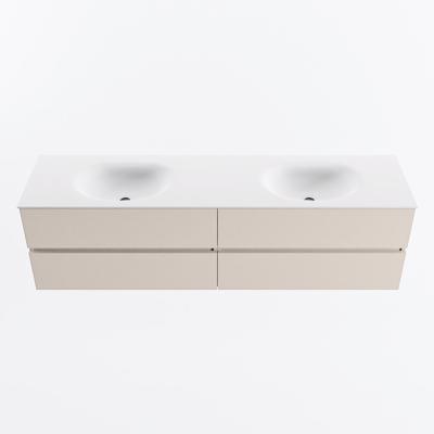 MONDIAZ VICA 180cm badmeubel onderkast Linen 4 lades. Wastafel MOON dubbel 2 kraangaten, kleur Talc.