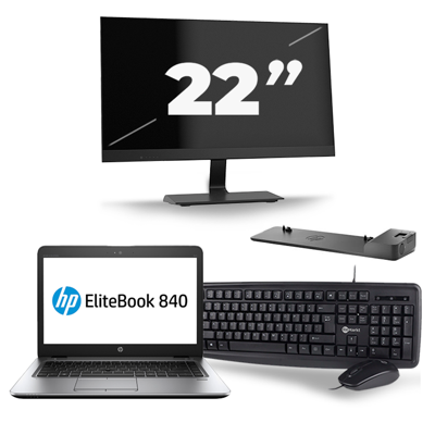HP EliteBook 840 G4 - Intel Core i5-7e Generatie - 14 inch - 8GB RAM - 256GB SSD - Windows 11 + 1x 22 inch Monitor