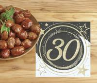 Servetten Sterren zwart/wit/goud 30 Jaar (12st) - thumbnail