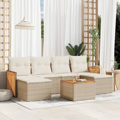 6-delige Loungeset met kussens poly rattan beige - thumbnail
