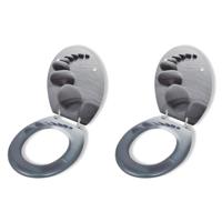 Toiletbrillen met deksels 2 st stenen MDF - thumbnail