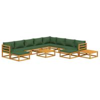 12-delige Loungeset met groene kussens massief hout - thumbnail