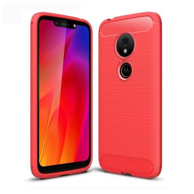 Geborsteld textuur koolstofvezel TPU Case voor Motorola Moto G7 Play (rood)
