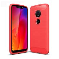 Geborsteld textuur koolstofvezel TPU Case voor Motorola Moto G7 Play (rood) - thumbnail