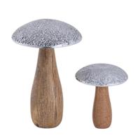 SVJ Deco Paddenstoelen - 13x13x20 cm - Hout - Naturel - Set van 2 - thumbnail