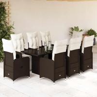 9-delige Bistroset met kussens poly rattan bruin - thumbnail