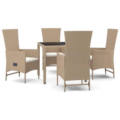 5-delige Tuinset met kussens poly rattan beige