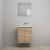 On-Line Badkamermeubelset - 60 cm - Voorgemonteerd - Greeploos 2 Deuren - Acryl Wastafel - zonder Kraangat - Spiegel - Eiken - thumbnail