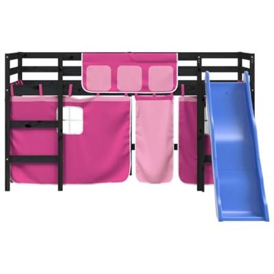 Kinderhoogslaper met gordijnen 80x200 cm grenenhout roze - thumbnail