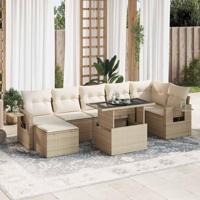 8-delige Loungeset met kussens poly rattan beige - thumbnail