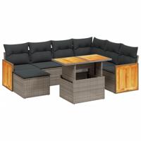 8-delige Loungeset met kussens poly rattan grijs - thumbnail