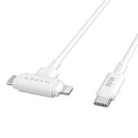 Hyper HyperJuice USB-C to USB-C and Lightning hybrid silicone cable (1.5m/60W) - White - thumbnail