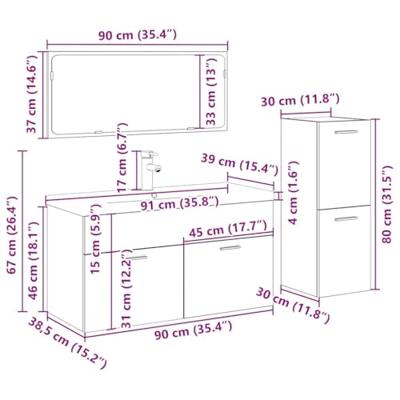 4-delige Badkamermeubelset bewerkt hout oud houtkleurig