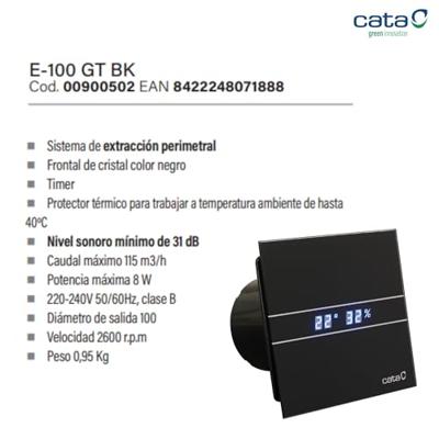 Badkamer Ventilator Cata E-100 GB 100 mm 8W Zwart