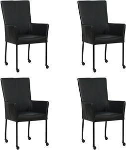Set van 4 Zwarte leren moderne eetkamerstoelen Deal - met armleuning poot vierkant zwart met wiel - Hermes Leer Nero (zwart leer)