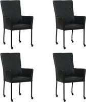 Set van 4 Zwarte leren moderne eetkamerstoelen Deal - met armleuning poot vierkant zwart met wiel - Hermes Leer Nero (zwart leer) - thumbnail