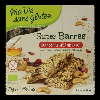 Ma Vie Sans Gluten Ma Vie Sans Gluten Super Repen Sesam & Cranberry Glutenvrij Bio (75g)
