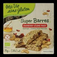 Ma Vie Sans Gluten Ma Vie Sans Gluten Super Repen Sesam & Cranberry Glutenvrij Bio (75g) - thumbnail